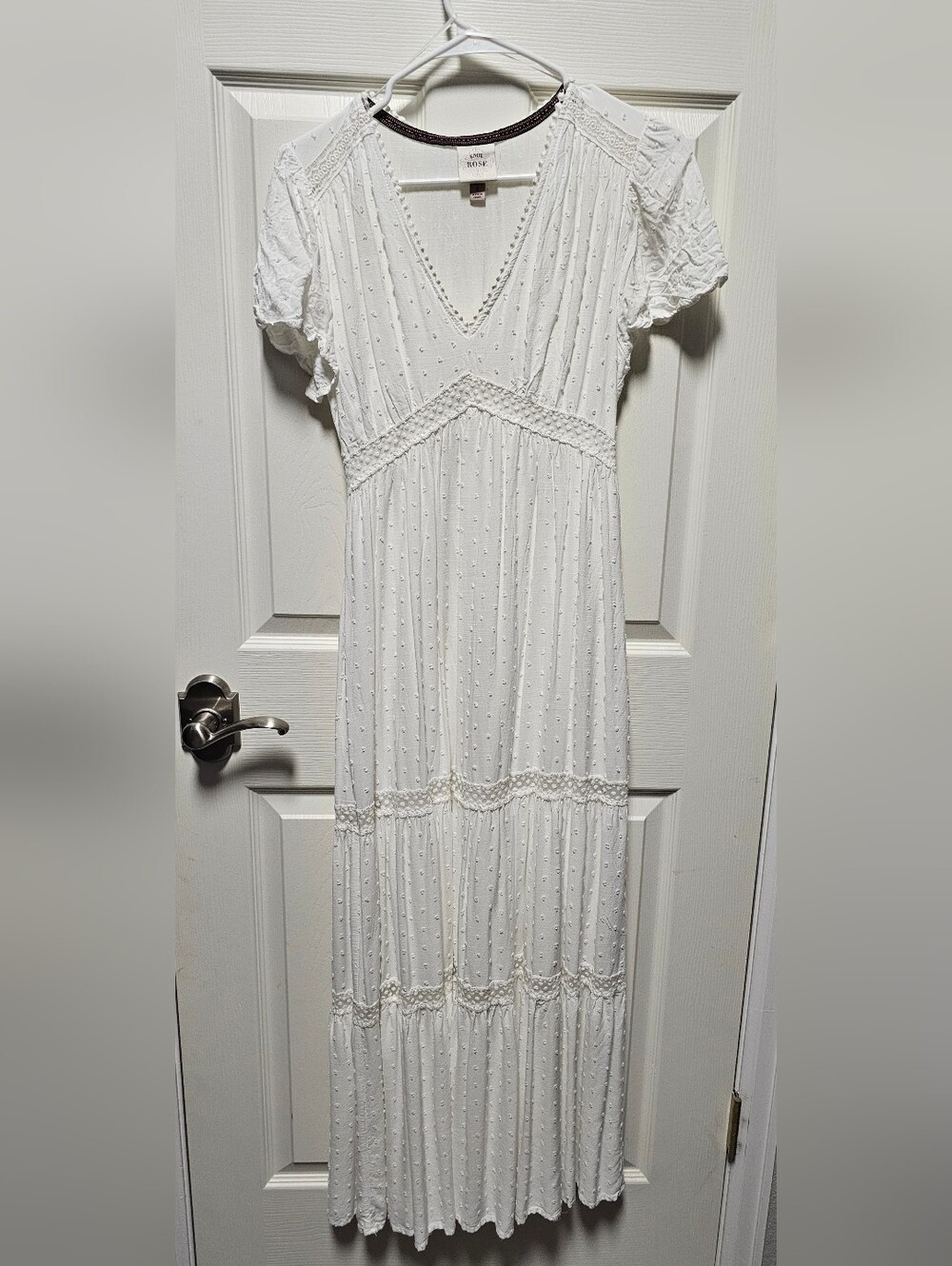 Knox Rose White Swiss Dot Maxi Dress with Lace Trim